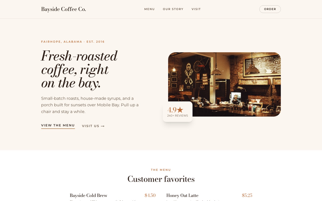 Bayside Coffee Co. website